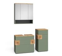 Vicco Meubles Bain Eden, Vert, 70 cm, composé d’Un Meuble sous-lavabo, d’Une Armoire de Toilette et d’Une Colonne