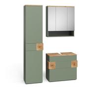 Vicco Meubles Bain Eden, Vert, 70 cm, composé d’Un Meuble sous-lavabo, d’Une Armoire Miroir et d’Une Colonne de Rangement