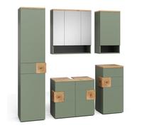 Vicco Meubles Bain Eden, Vert, 73 cm, composé d’Un Meuble sous-lavabo, Armoire Miroir, Colonne, Demi-Colonne et Meuble Haut