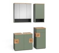 Vicco Meubles Bain Eden, Vert, 76 cm, composé d’Un Meuble sous-lavabo, Armoire Miroir, Colonne et Meuble Suspendu