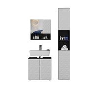 Vicco Meubles Bain Edge, Noir, 3 pièces, avec Armoire Haute