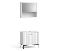 Vicco Meubles Bain Eliza, Blanc cannelé, 2 pièces, composé d’Un Miroir de Salle de Bain et d’Un Meuble sous-lavabo