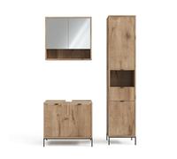 Vicco Meubles Bain Eliza, Chêne Viking, 70 cm, composé d’Un Meuble sous-lavabo, d’Une Armoire Miroir et d’Une Colonne de Rangement