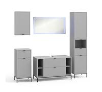 Vicco Meubles Bain Eliza, Gris, 100 cm, composé d’Un Meuble sous-lavabo, Armoire Miroir, Colonne, Demi-Colonne et Meuble Haut