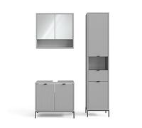 Vicco Meubles Bain Eliza, Gris, 70 cm, composé d’Un Meuble sous-lavabo, d’Une Armoire Miroir et d’Une Colonne de Rangement