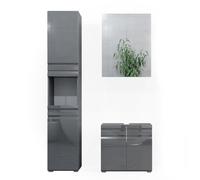 Vicco Meubles Bain Fredd, Anthracite Haute Brillance, 56 cm, composé d’Un Meuble sous-lavabo, d’Une Armoire Miroir et d’Une Colonne de Rangement