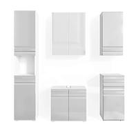 Vicco Meubles Bain Fredd, Blanc Haute Brillance, 56 cm, composé d’Un Meuble sous-lavabo, Armoire Miroir, Colonne, Demi-Colonne et Meuble Haut