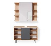 Vicco Meubles Bain Fynn, Chêne de Force doré, 60 cm, composé d’Un Miroir de Salle de Bain et d’Un Meuble sous-lavabo