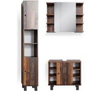 Vicco Ensemble de Meubles de Salle de Bain Fynn, Bois Antique, 3 pièces, avec Armoire Haute