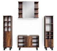Vicco Ensemble de Meubles de Salle de Bain Fynn, Bois Antique, 4 pièces, avec Armoire Haute