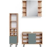 Vicco Ensemble de meubles de salle de bain Fynn, 3 parties, Vert/Chêne de force doré