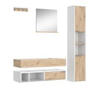Vicco Meubles Bain Henri, Blanc, 5 pièces, composé de Miroir, étagère, Armoire Haute, Tablette Vasque et étagère Vasque