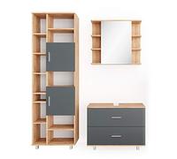 Vicco Meubles Bain Ilias, Anthracite/chêne doré, 3 pièces, avec Armoire Haute