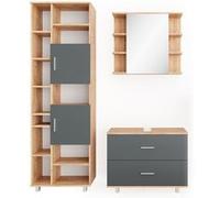 Vicco Ensemble de Meubles de Salle de Bain Ilias, Chêne de Force doré/Anthracite, 3 pièces, avec Armoire Haute