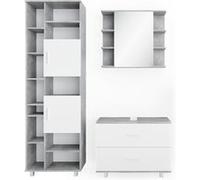 Vicco Meubles bain Ilias, Béton/blanc, 3 pièces, avec armoire haute Béton/blanc G