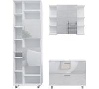 Vicco Meubles bain Ilias, Blanc Haute brillance, 3 Teile, mit Hochschrank (en anglais) Blanc Haute brillance