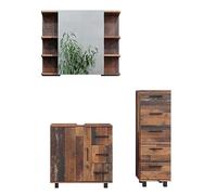 Vicco Meubles Bain Ilias, Chêne Rustique, 3 pièces, avec Armoire Centrale