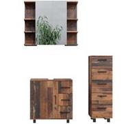 Vicco Ensemble de Meubles de Salle de Bain Ilias, Chêne Rustique, 3 pièces, avec Armoire Centrale