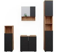 Ensemble de meubles de salle de bain Irma, 4 pièces, avec armoire haute, Anthracite à pois, Chêne de force doré, Vicco