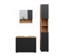 Vicco Meubles Bain Irma, Anthracite à Pois, 80 cm, composé d’Un Meuble sous-lavabo, d’Une Armoire Miroir et d’Une Colonne de Rangement