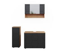 Vicco Meubles Bain Irma, Anthracite avec Structure en nid d'abeille 80 cm | 3 pièces · Meuble sous-vasque · Armoire à miroir · Armoire mi-haute