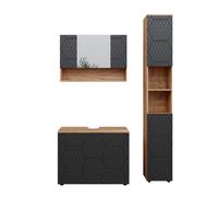 Vicco Meubles Bain Irma, Anthracite avec Structure en nid d'abeille 80 cm | 3 pièces · Meuble sous-vasque · Armoire à miroir · Armoire haute