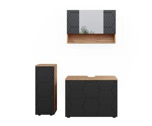 Vicco Meubles Bain Irma, Anthracite avec Structure en nid d'abeille 80 cm | 3 pièces · Meuble sous-vasque · Armoire à miroir · Armoire mi-haute