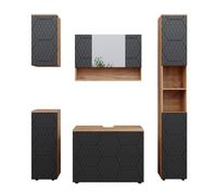 Vicco Meubles Bain Irma, Anthracite avec Structure en nid d'abeille, 80 cm, composé d’Un Meuble sous-lavabo, Armoire Miroir, Colonne, Demi-Colonne et Meuble Haut