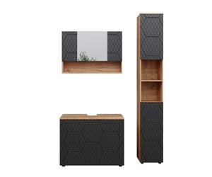 Vicco Meubles Bain Irma, Anthracite avec Structure en nid d'abeille, 80 cm, composé d’Un Meuble sous-lavabo, d’Une Armoire Miroir et d’Une Colonne de Rangement