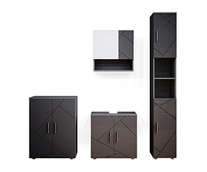 Vicco Meubles Bain Irma, Anthracite Haute Brillance, 4 pièces, avec Armoire Haute et Commode