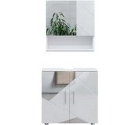 Vicco meuble de rangement de salle de bain Irma, Blanc brillant avec inserts, 2 pièces, armoire basse 60 cm