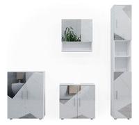 Vicco Ensemble de Meubles de Salle de Bain Irma, Blanc Brillant avec Inserts, 4 pièces, avec Armoire Haute et Commode