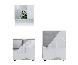 Vicco Meubles Bain Irma, Blanc Brillant avec Inserts, 80 cm, composé d’Un Meuble sous-lavabo, d’Une Armoire de Toilette et d’Une Colonne