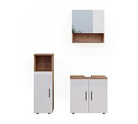 Vicco Meubles Bain Irma, Blanc Brillant/Chêne doré, 3 Parties, composé d’Un Meuble sous-lavabo, d’Une Armoire de Toilette et d’Une Colonne