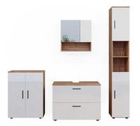 Vicco Ensemble de meubles de salle de bain Irma, 4 pièces, avec armoire à tiroirs et armoire centrale, Chêne/Blanc Haute brillance