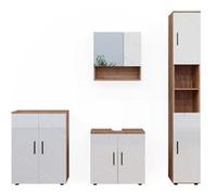 Vicco Ensemble de meubles de salle de bain Irma, 4 pièces, avec armoire haute et commode, Chêne/Blanc Haute brillance