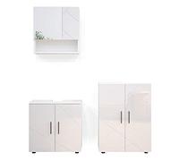 Vicco Meubles Bain Irma, Blanc Haute Brillance, 3 pièces, avec Armoire Basse 60 cm, composé d’Un Meuble sous-lavabo, d’Une Armoire de Toilette et d’Une Colonne