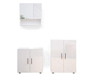 Vicco Meubles Bain Irma, Blanc Haute Brillance, 3 pièces, avec Armoire Basse 60 cm, composé d’Un Meuble sous-lavabo, d’Une Armoire de Toilette et d’Une Colonne