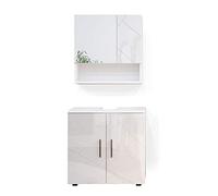 Meubles bain Irma, 2 pièces, armoire basse 60 cm, Blanc Haute brillance, Vicco 34673