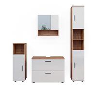 Vicco Meubles Bain Irma, Blanc Haute Brillance/Chêne doré 80 cm