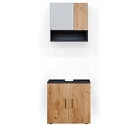 Vicco Ensemble de Meubles de Salle de Bain Irma, Anthracite/Chêne, 2 pièces, Armoire Basse 60 cm