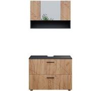 Vicco Ensemble de Meubles de Salle de Bain Irma, Anthracite/Chêne, 2 pièces, Armoire Basse 80 cm