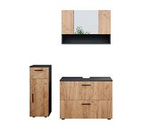 Vicco Meubles Bain Irma, Chêne doré/Anthracite, 3 pièces, avec Armoire à tiroirs et Armoire Centrale