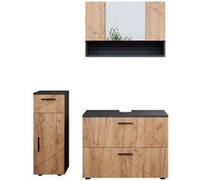 Vicco Ensemble de Meubles de Salle de Bain Irma, Anthracite/Chêne, 3 pièces, avec Armoire à tiroirs et Armoire Centrale