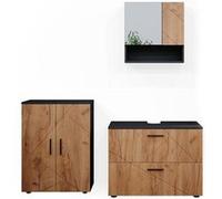 Vicco Ensemble de Meubles de Salle de Bain Irma, Anthracite/Chêne, 3 pièces, avec Armoire Basse 80 cm
