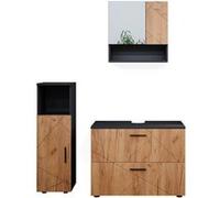 Vicco Ensemble de meubles de salle de bain Irma, 3 pièces, avec armoire centrale, Anthracite/Chêne
