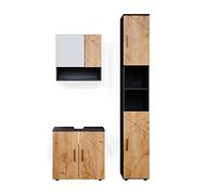 Vicco Meubles Bain Irma, Chêne doré/Anthracite, 3 pièces, avec Armoire Haute