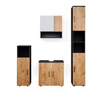 Vicco Ensemble de Meubles de Salle de Bain Irma, Anthracite/Chêne, 4 pièces, avec Armoire Haute