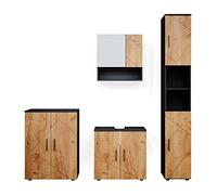 Vicco Meubles Bain Irma, Chêne doré/Anthracite, 4 pièces, avec Armoire Haute et Commode