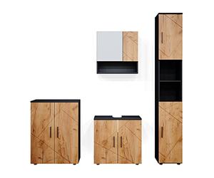 Vicco Meubles Bain Irma, Chêne doré/Anthracite, 4 pièces, avec Armoire Haute et Commode